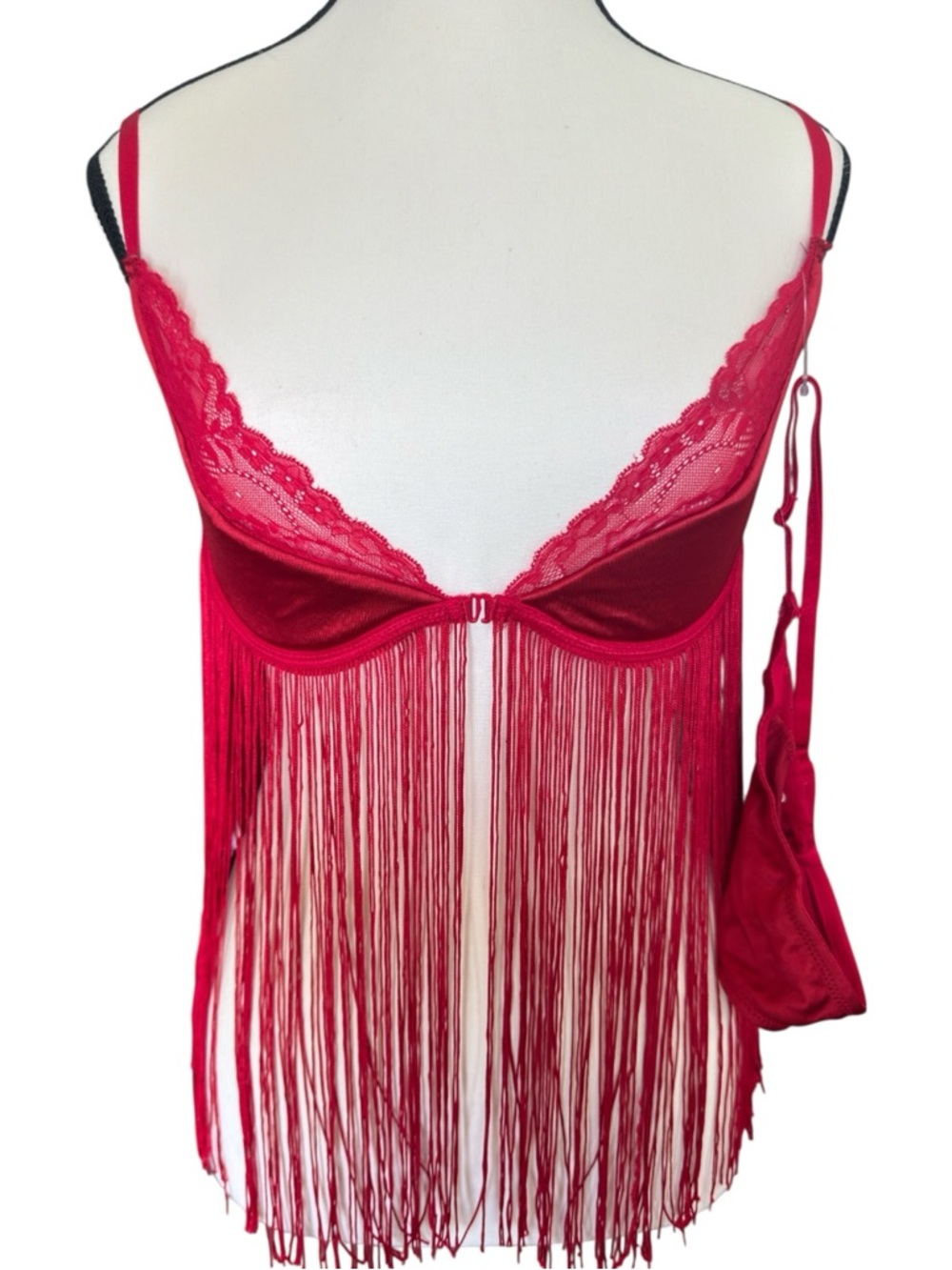 Coquette Red Fringe Lingerie Set Bra & G-String S NWOT Boudoir Tassel - Picture 2 of 8